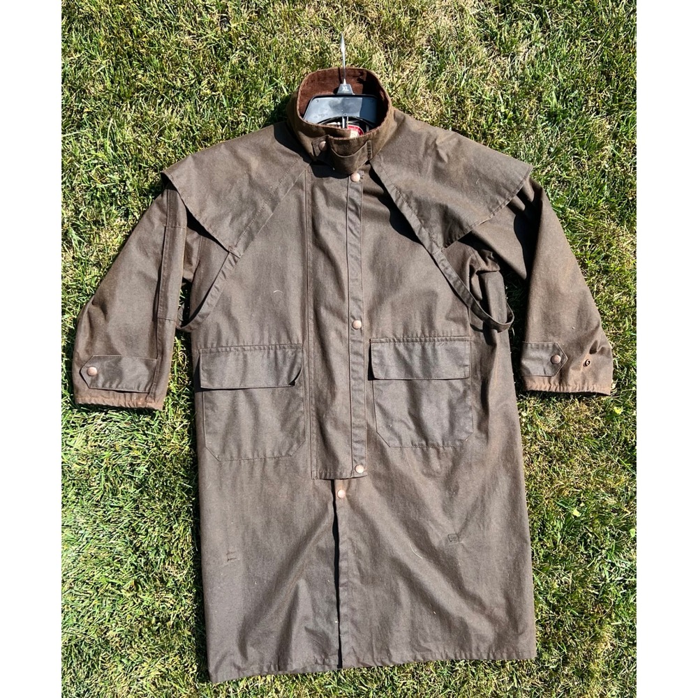 Australian Outback Collection Oilskin Duster Coat Brown Cape Jacket XL 12